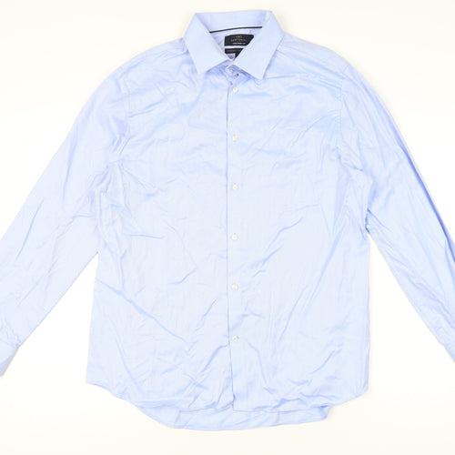 Marks and Spencer Men’s Blue Cotton Herringbone Tailored Fit Dress Shirt 17”