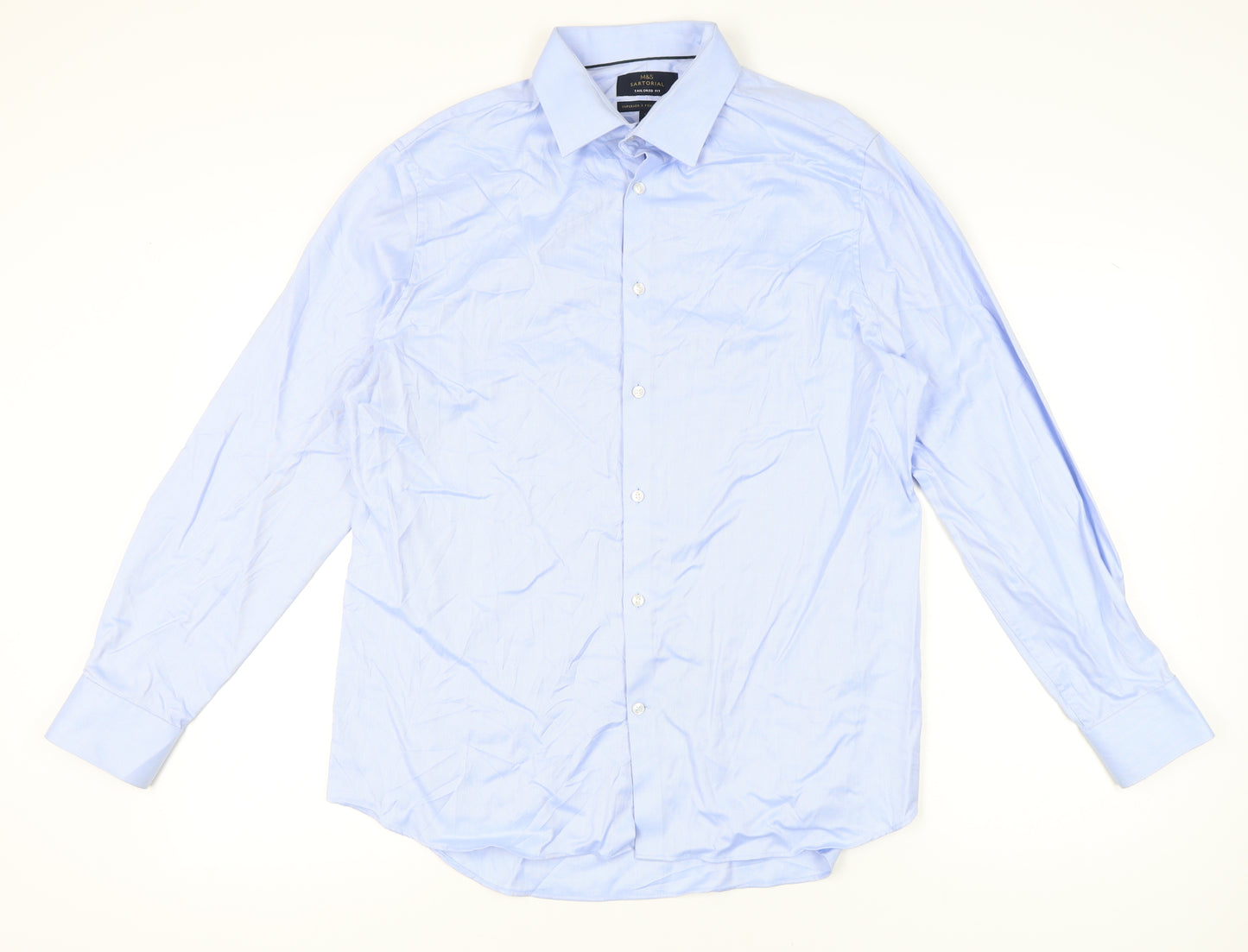 Marks and Spencer Men’s Blue Cotton Herringbone Tailored Fit Dress Shirt 17”