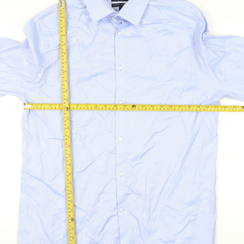 Marks and Spencer Men’s Blue Cotton Herringbone Tailored Fit Dress Shirt 17”