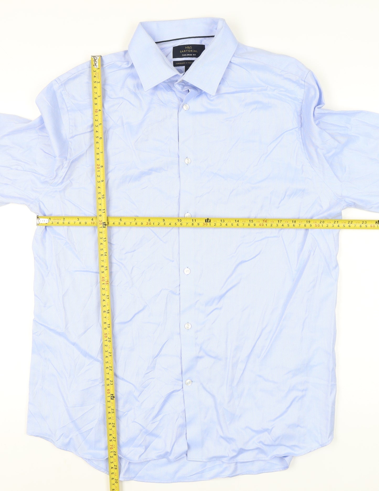 Marks and Spencer Men’s Blue Cotton Herringbone Tailored Fit Dress Shirt 17”