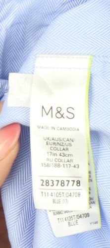 Marks and Spencer Men’s Blue Cotton Herringbone Tailored Fit Dress Shirt 17”