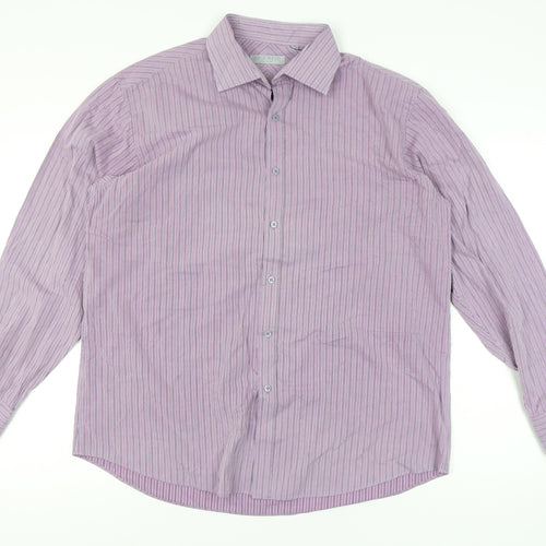 Jack Reid Men’s Purple Striped Long Sleeve Button-Up Shirt 17/43