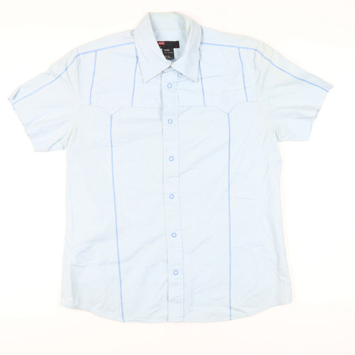 Diesel Mens Blue Size L Short Sleeve Cotton Button-Up Shirt