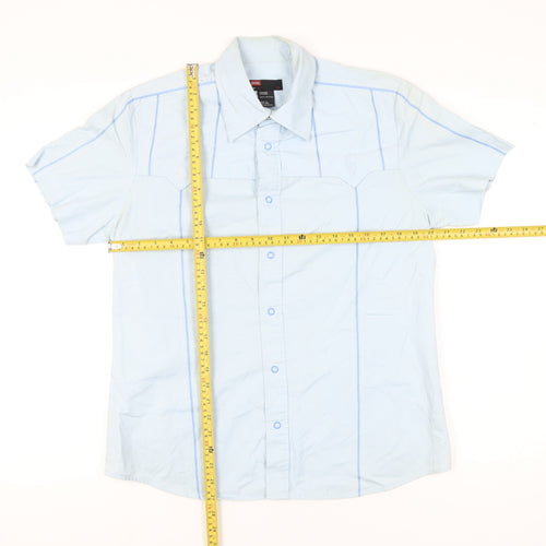 Diesel Mens Blue Size L Short Sleeve Cotton Button-Up Shirt