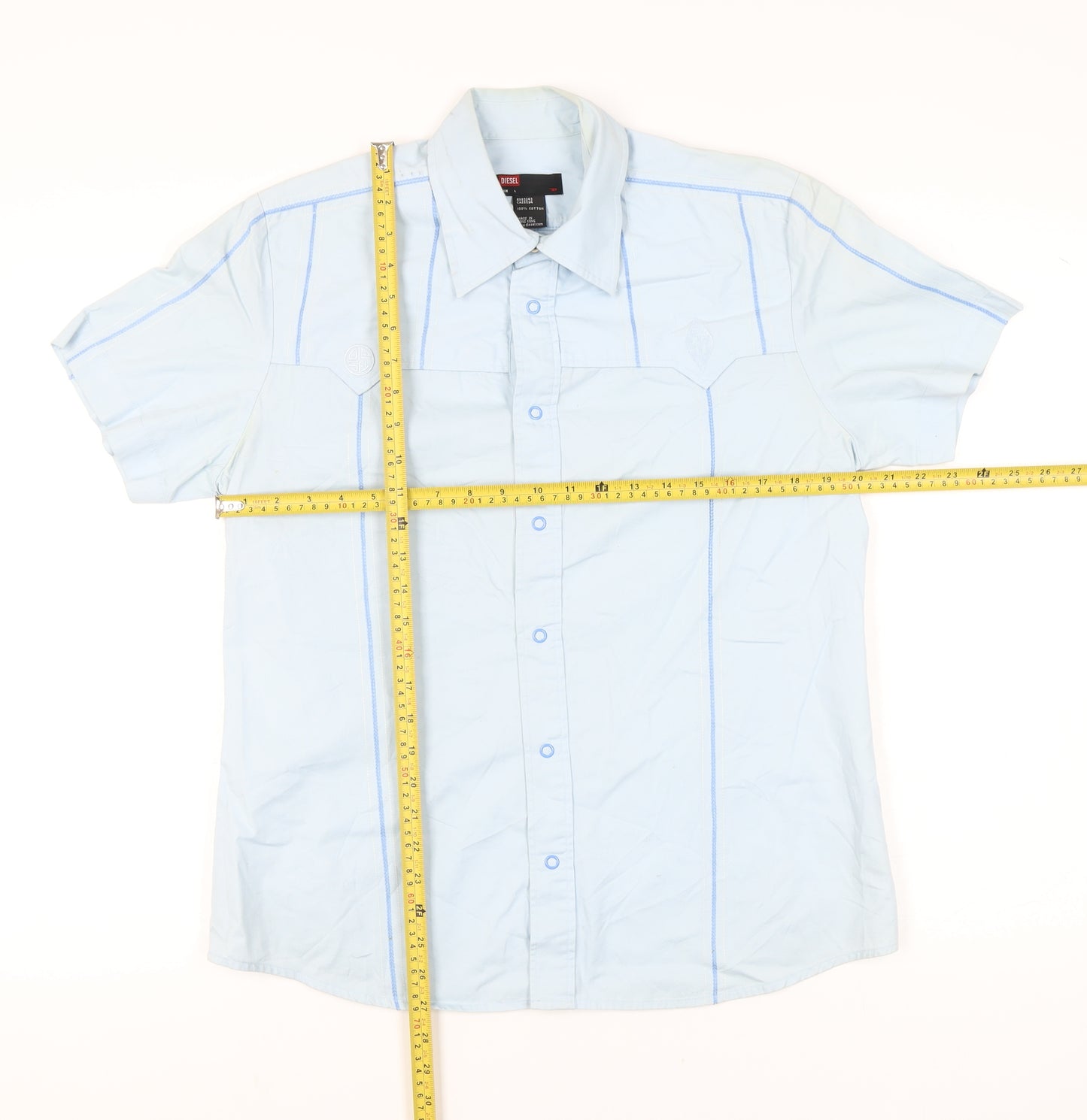 Diesel Mens Blue Size L Short Sleeve Cotton Button-Up Shirt