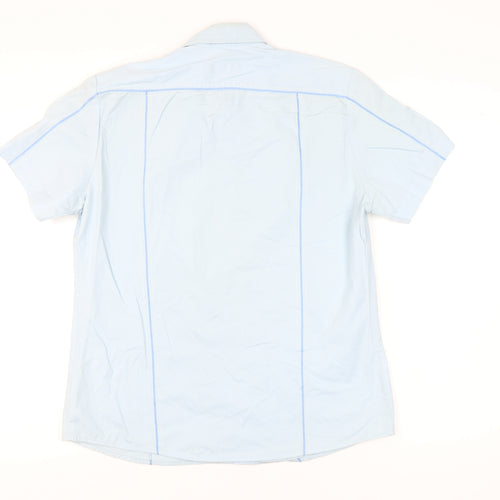 Diesel Mens Blue Size L Short Sleeve Cotton Button-Up Shirt