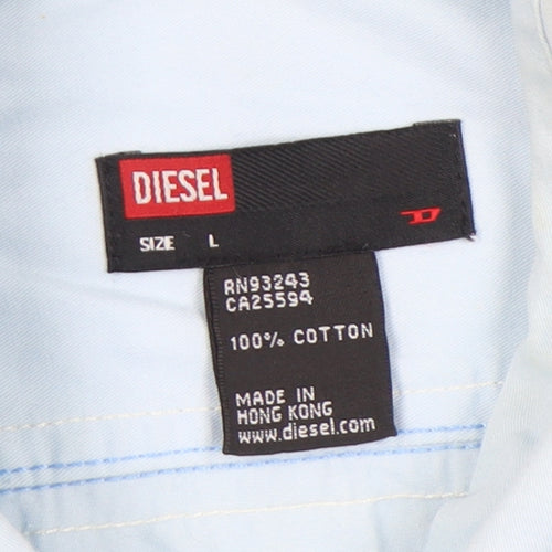 Diesel Mens Blue Size L Short Sleeve Cotton Button-Up Shirt