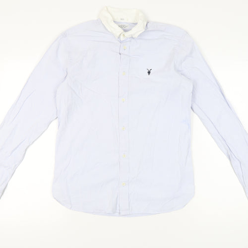 AllSaints Men’s Blue Slim Fit Long Sleeve Button-Up Shirt S