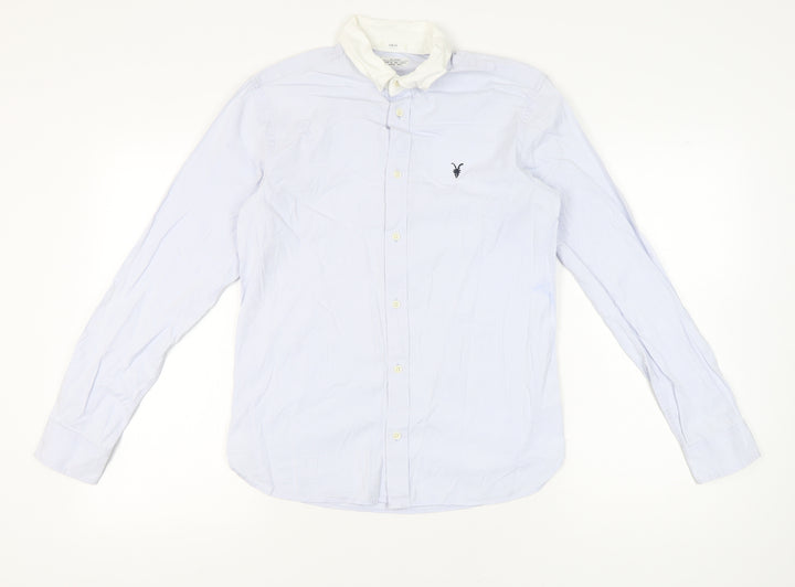 AllSaints Men’s Blue Slim Fit Long Sleeve Button-Up Shirt S