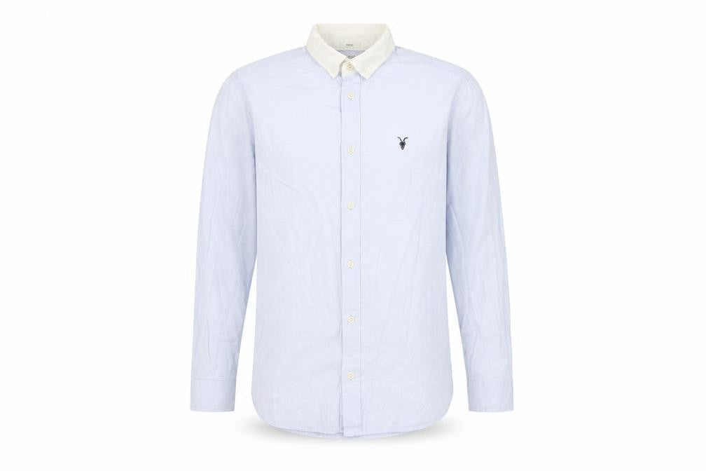 AllSaints Men’s Blue Slim Fit Long Sleeve Button-Up Shirt S