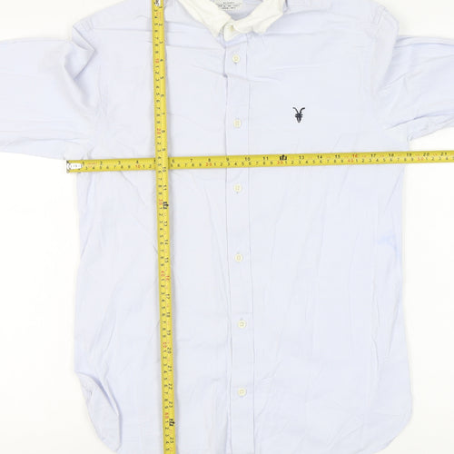 AllSaints Men’s Blue Slim Fit Long Sleeve Button-Up Shirt S