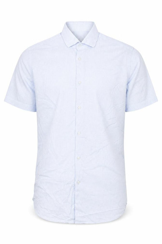 Front view of Hugo Boss Men's Blue 16 Regular Fit Egyptian Cotton Long Sleeve Shirt