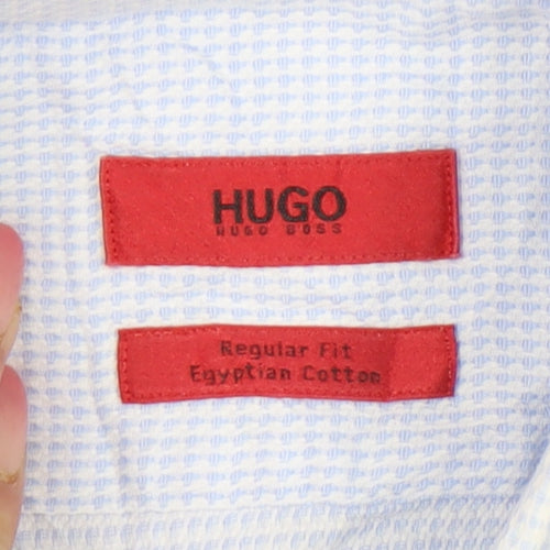 Hugo Boss Men's Blue 16 Regular Fit Egyptian Cotton Long Sleeve Shirt