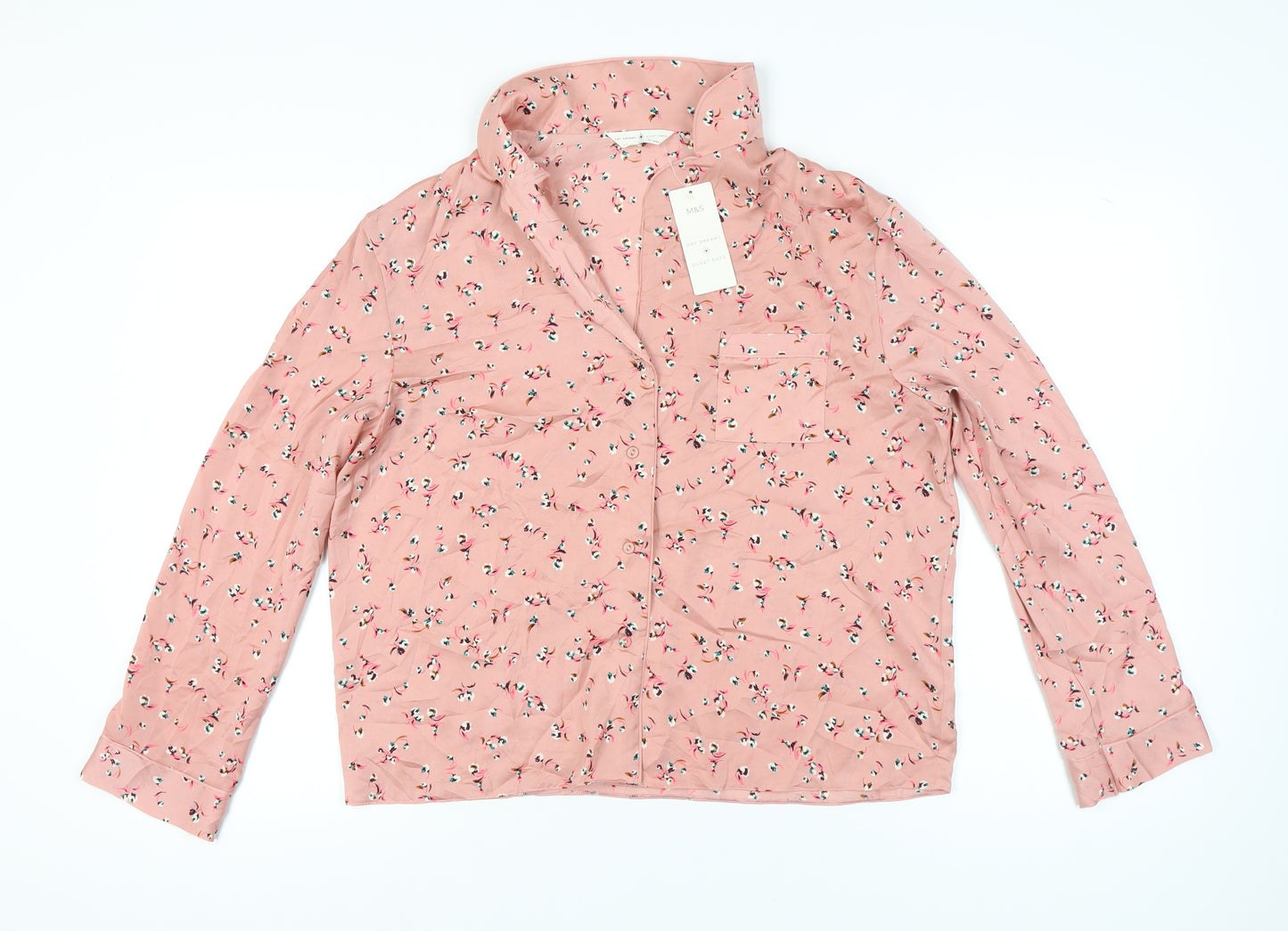 Marks and Spencer Women Pink Floral Pyjama Top Shirt Size 14