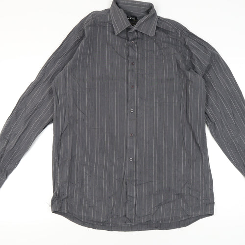 Thomas Nash Men’s Grey Striped Cotton Long Sleeve Button-Up Shirt Size 16.5 / 42in