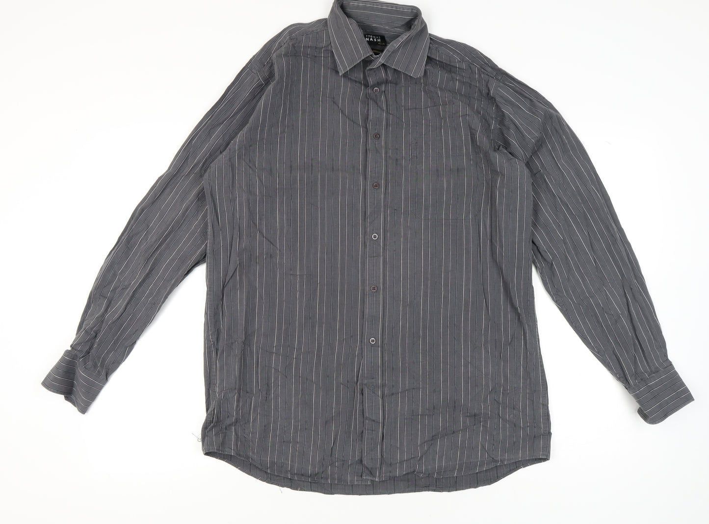 Thomas Nash Men’s Grey Striped Cotton Long Sleeve Button-Up Shirt Size 16.5 / 42in