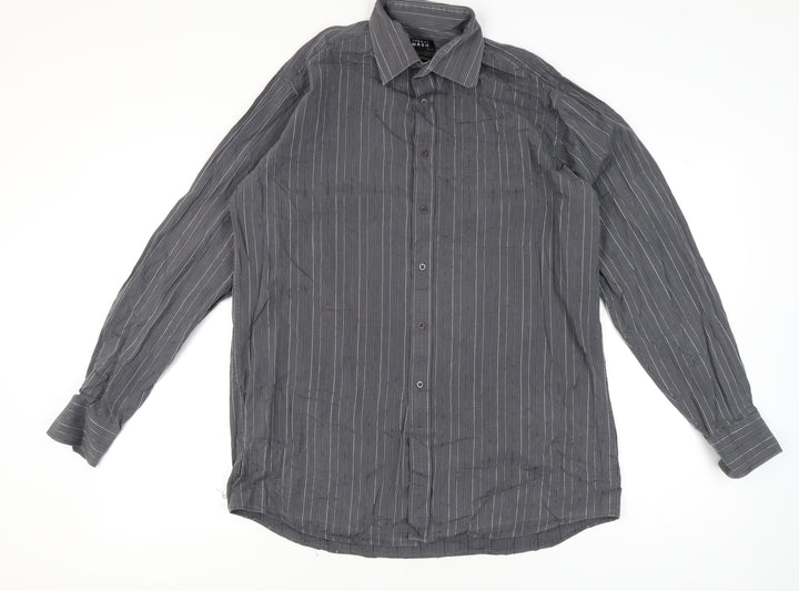 Thomas Nash Men’s Grey Striped Cotton Long Sleeve Button-Up Shirt Size 16.5 / 42in