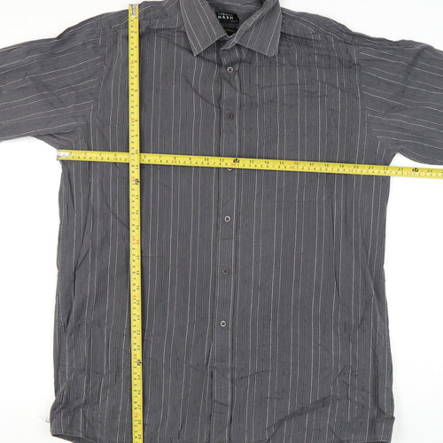 Thomas Nash Men’s Grey Striped Cotton Long Sleeve Button-Up Shirt Size 16.5 / 42in
