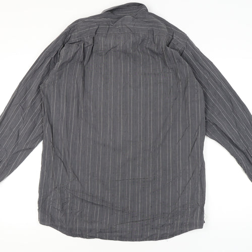 Thomas Nash Men’s Grey Striped Cotton Long Sleeve Button-Up Shirt Size 16.5 / 42in