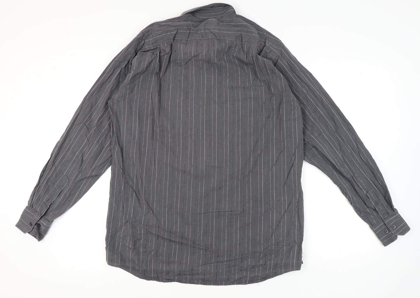 Thomas Nash Men’s Grey Striped Cotton Long Sleeve Button-Up Shirt Size 16.5 / 42in