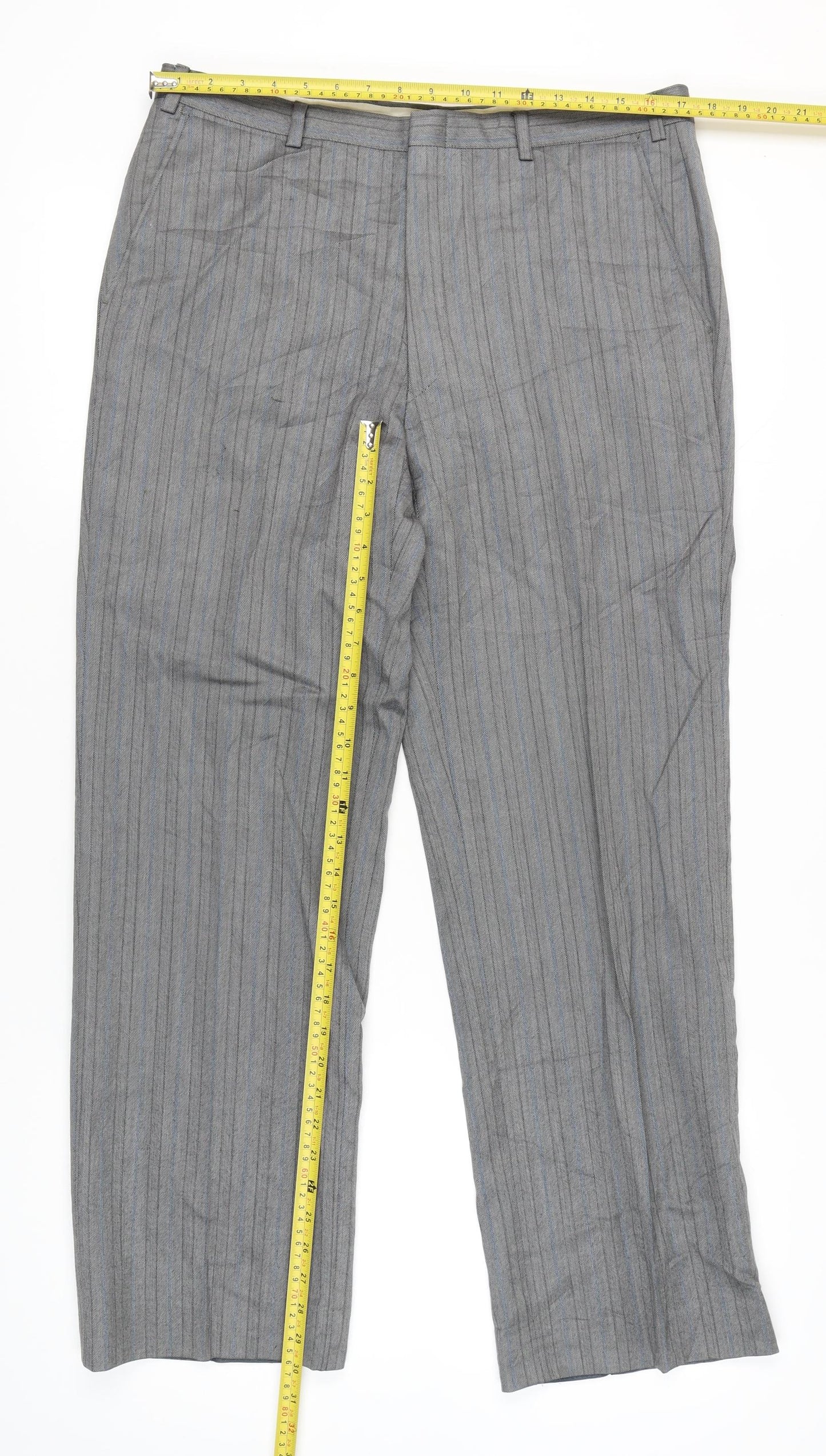 St Michael Men’s Grey Wool Striped Dress Pants Size 36x31