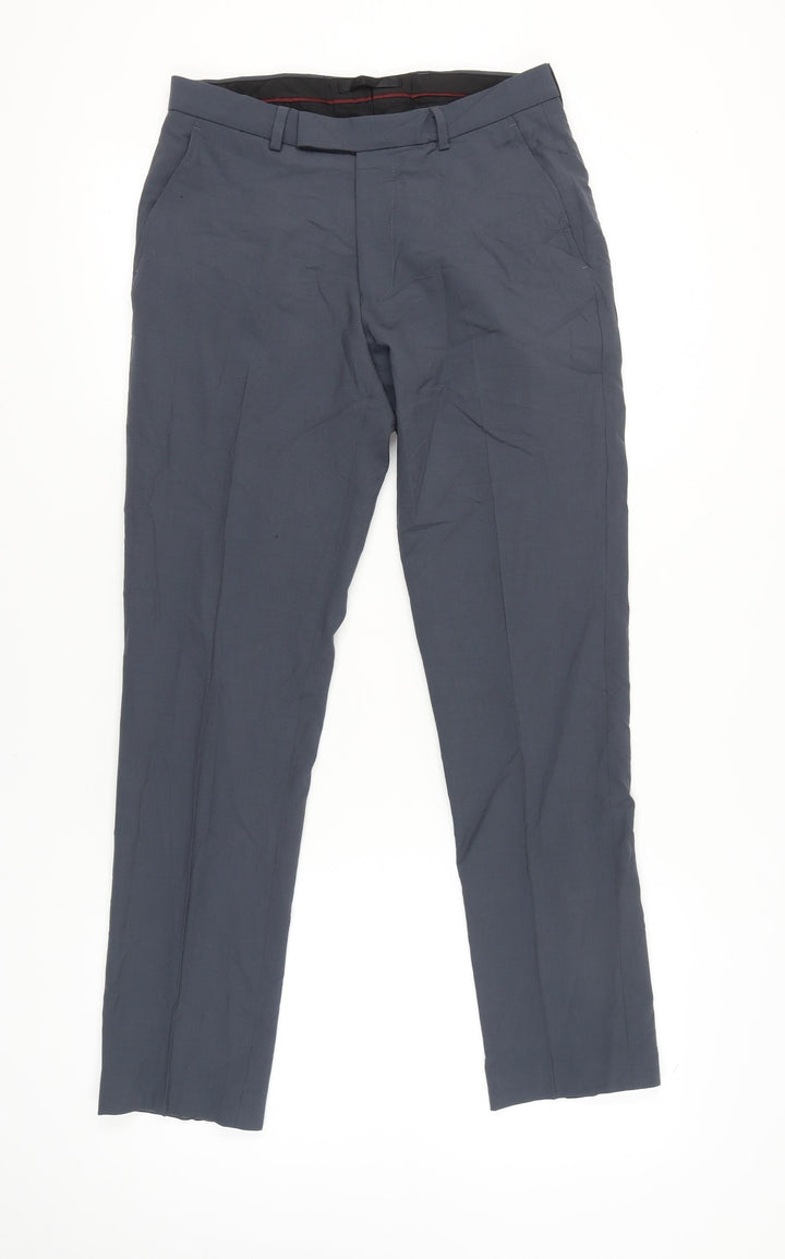 Marks and Spencer Men’s Blue Slim Fit Wool Blend Dress Trousers 30W 31L