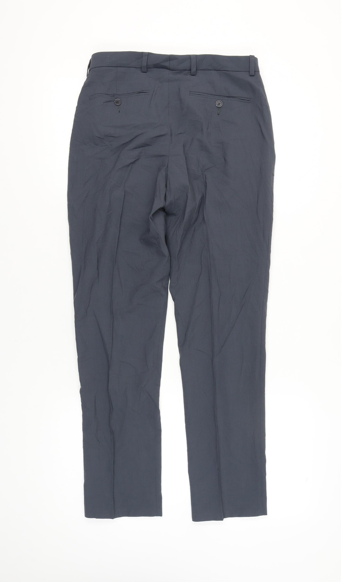 Marks and Spencer Men’s Blue Slim Fit Wool Blend Dress Trousers 30W 31L