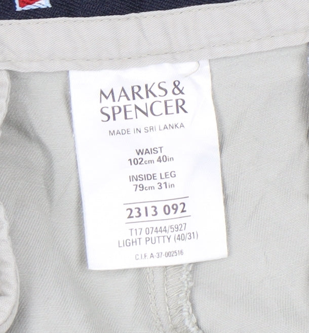 Marks and Spencer Men's Beige Chino Trousers 40W 31L Regular Fit