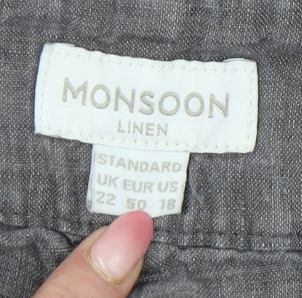 Monsoon Womens Grey Linen Straight Leg Plus Size 22 Trousers
