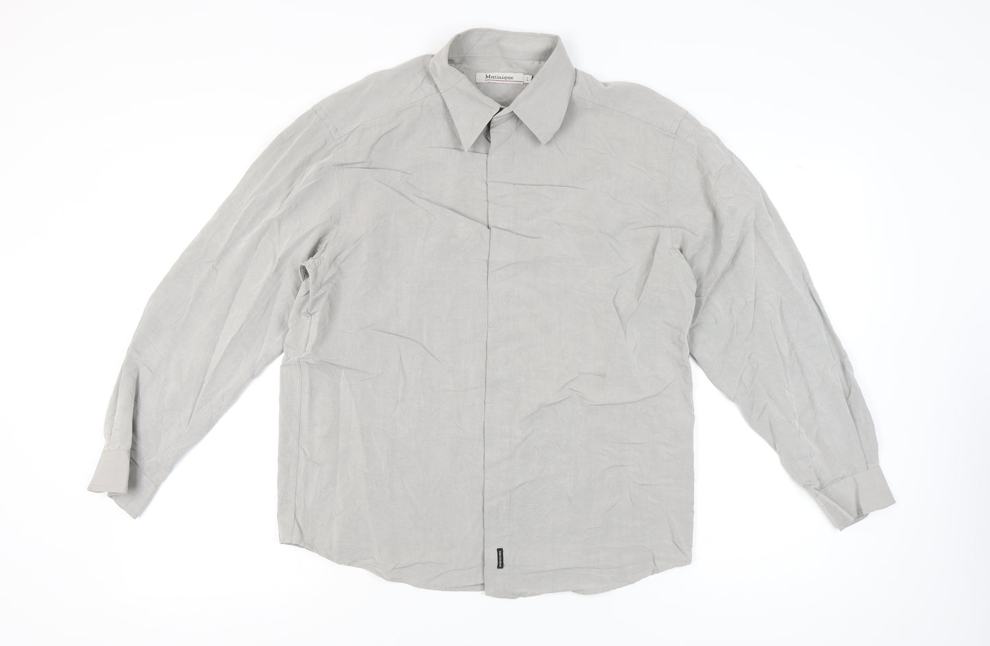 Matinique Men’s Grey L Long Sleeve Button-Up Shirt Rayon Blend