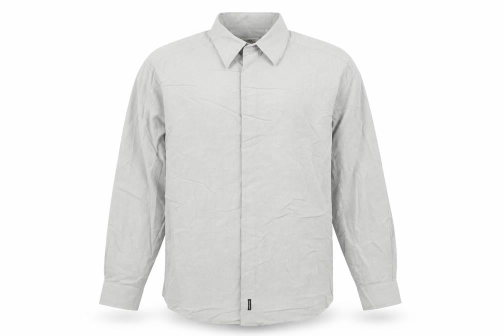 Front view of Matinique Men’s Grey L Long Sleeve Button-Up Shirt Rayon Blend