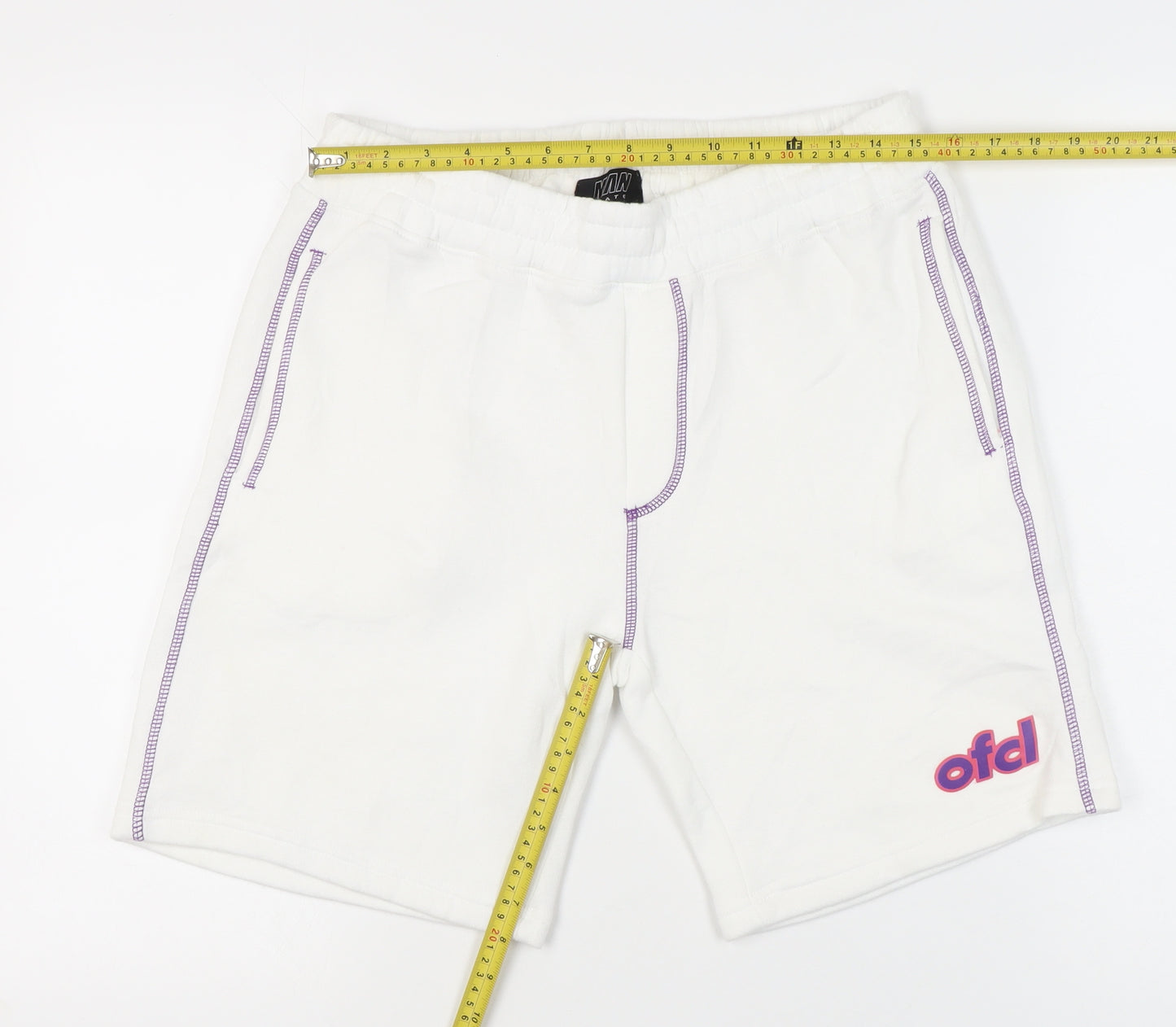 MAN Skate Mens White Sweat Shorts M Elastic Waist Casual