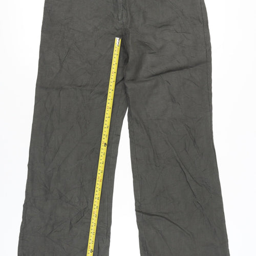 Monsoon Womens Green Linen Straight Leg Trousers Size 10