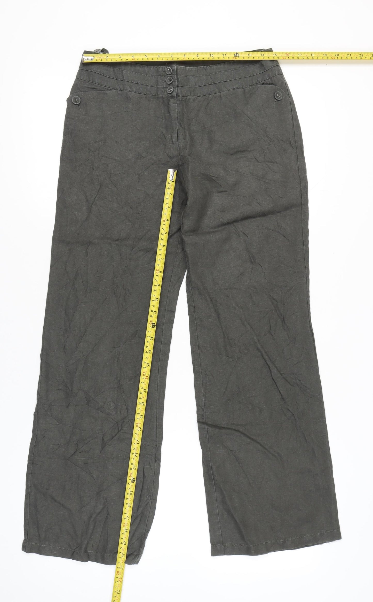 Monsoon Womens Green Linen Straight Leg Trousers Size 10