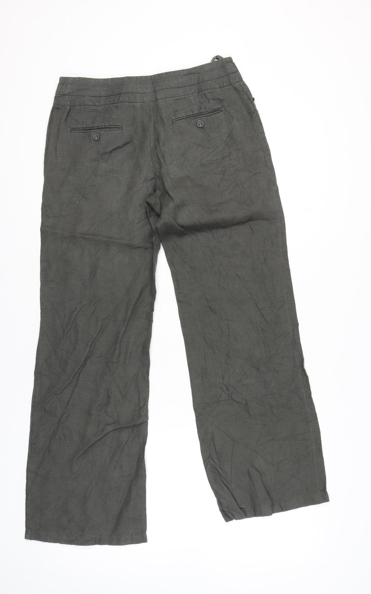 Monsoon Womens Green Linen Straight Leg Trousers Size 10