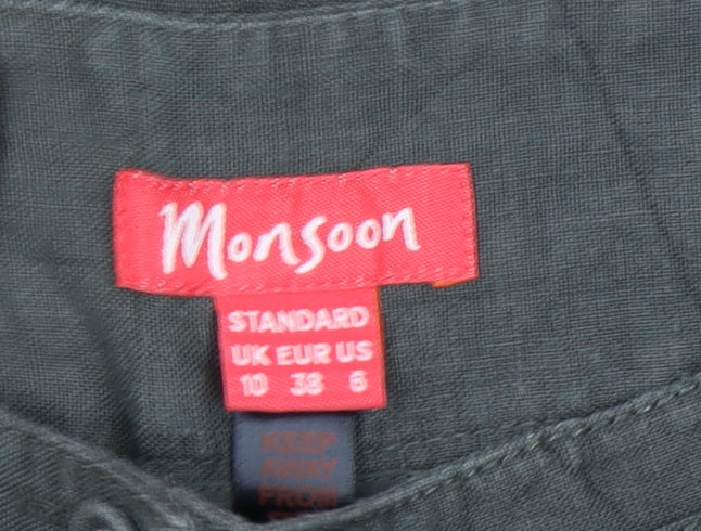 Monsoon Womens Green Linen Straight Leg Trousers Size 10