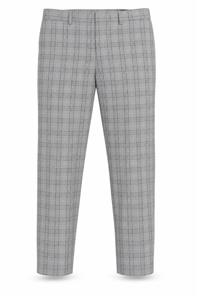 H&M Mens Grey Check Slim Fit Chino Trousers Size 33 Straight Leg