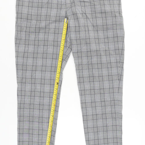 H&M Mens Grey Check Slim Fit Chino Trousers Size 33 Straight Leg