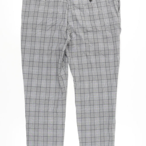 H&M Mens Grey Check Slim Fit Chino Trousers Size 33 Straight Leg