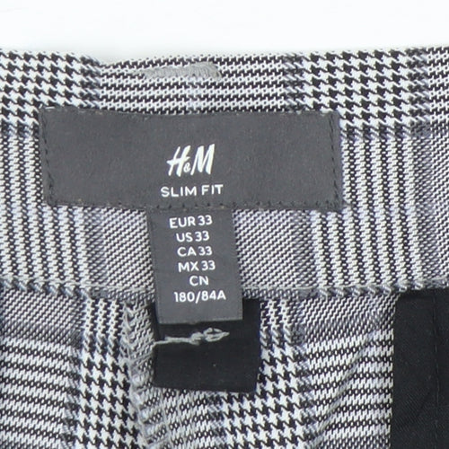 H&M Mens Grey Check Slim Fit Chino Trousers Size 33 Straight Leg