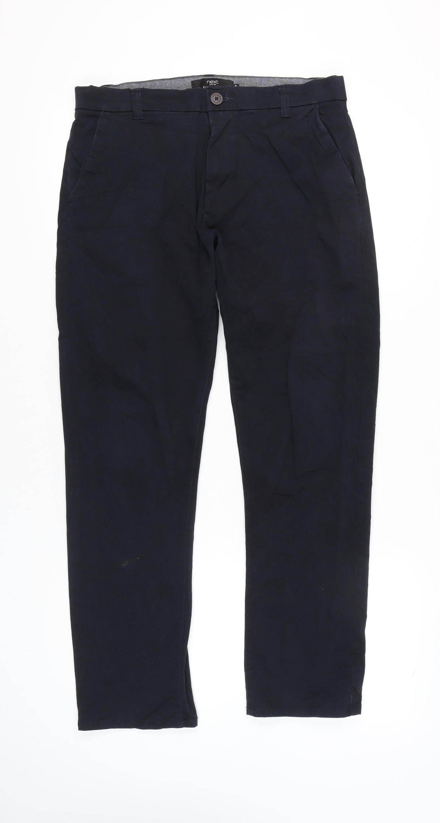 Next Men's Black Chino Trousers 34R Straight Fit Cotton Blend