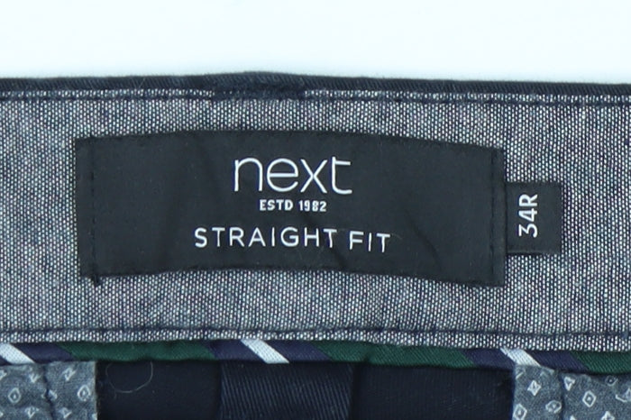 Next Men's Black Chino Trousers 34R Straight Fit Cotton Blend