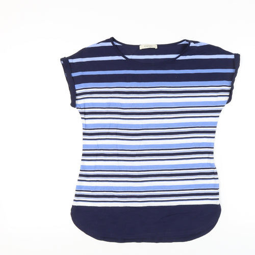 Oasis Womens Blue Striped T-Shirt Small Cap Sleeve Casual Top