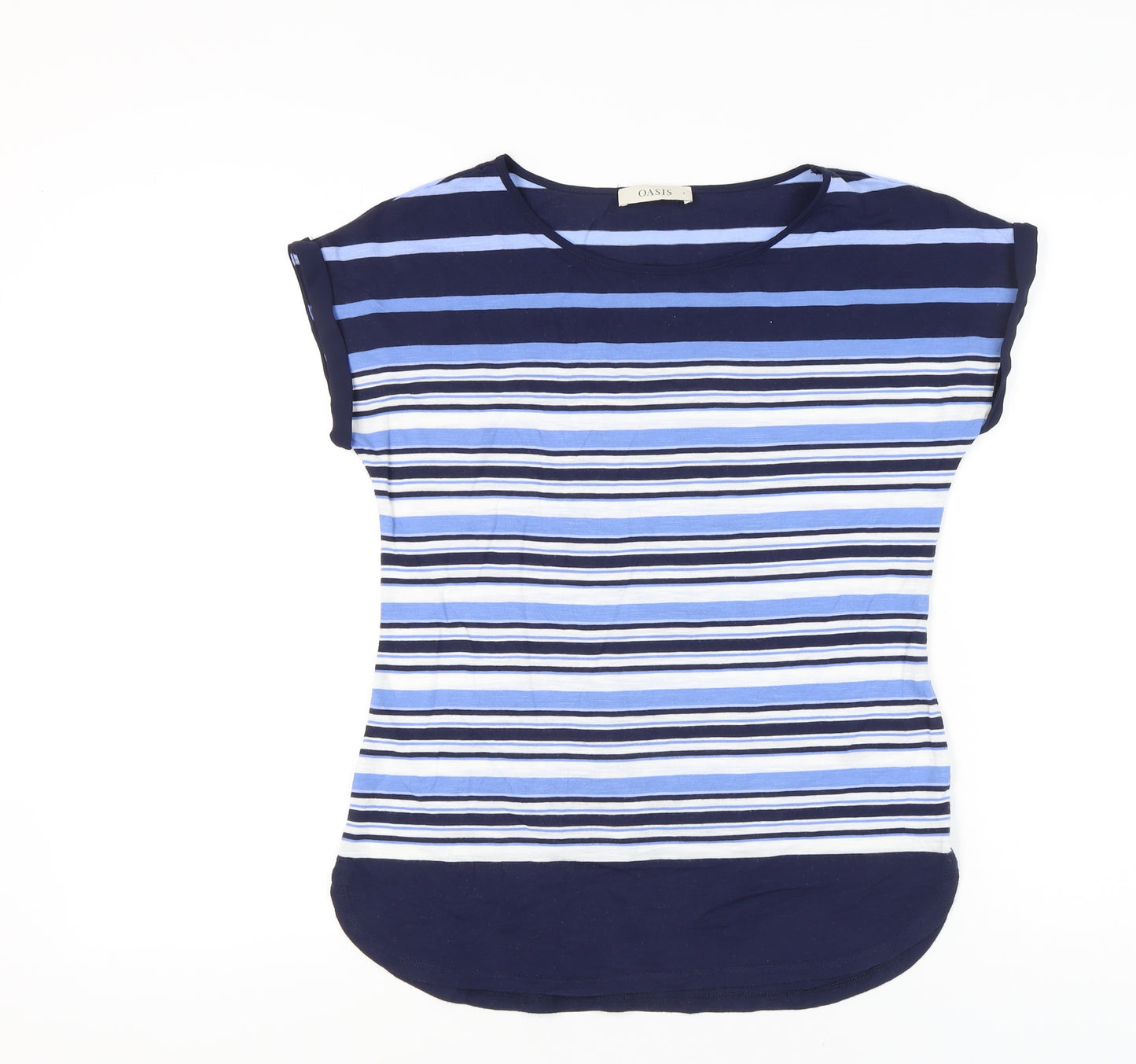 Oasis Womens Blue Striped T-Shirt Small Cap Sleeve Casual Top
