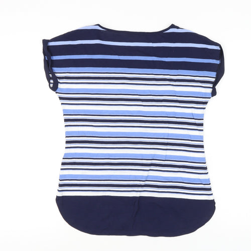 Oasis Womens Blue Striped T-Shirt Small Cap Sleeve Casual Top