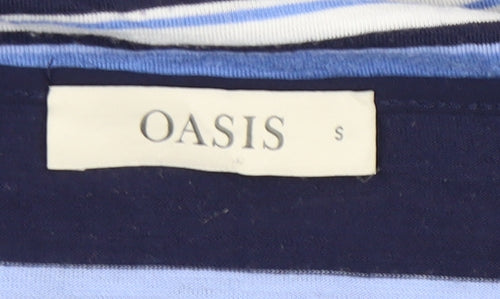Oasis Womens Blue Striped T-Shirt Small Cap Sleeve Casual Top