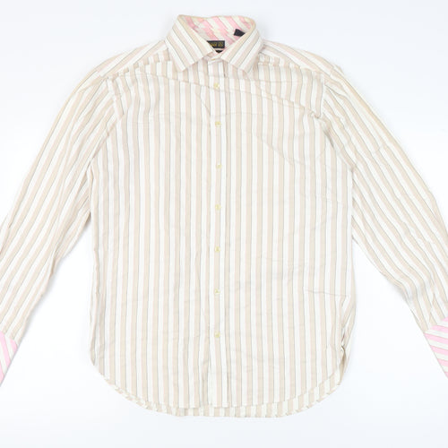 Ted Baker Men’s Beige Striped Cotton Long Sleeve Dress Shirt Size 16