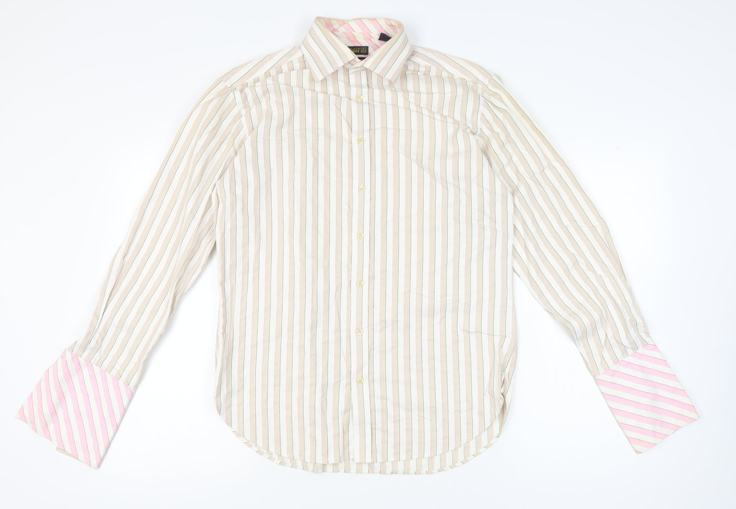 Ted Baker Men’s Beige Striped Cotton Long Sleeve Dress Shirt Size 16