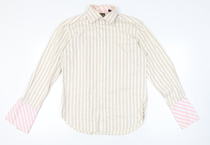Ted Baker Men’s Beige Striped Cotton Long Sleeve Dress Shirt Size 16