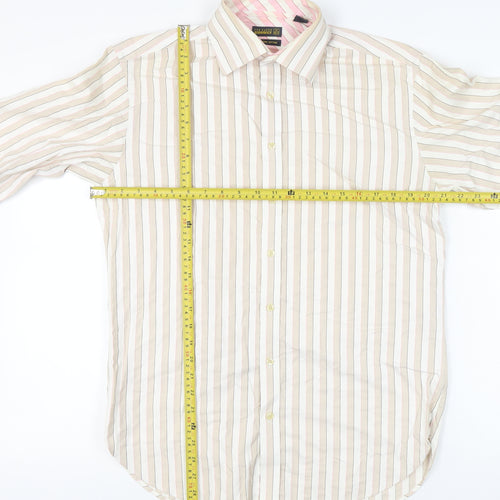 Ted Baker Men’s Beige Striped Cotton Long Sleeve Dress Shirt Size 16